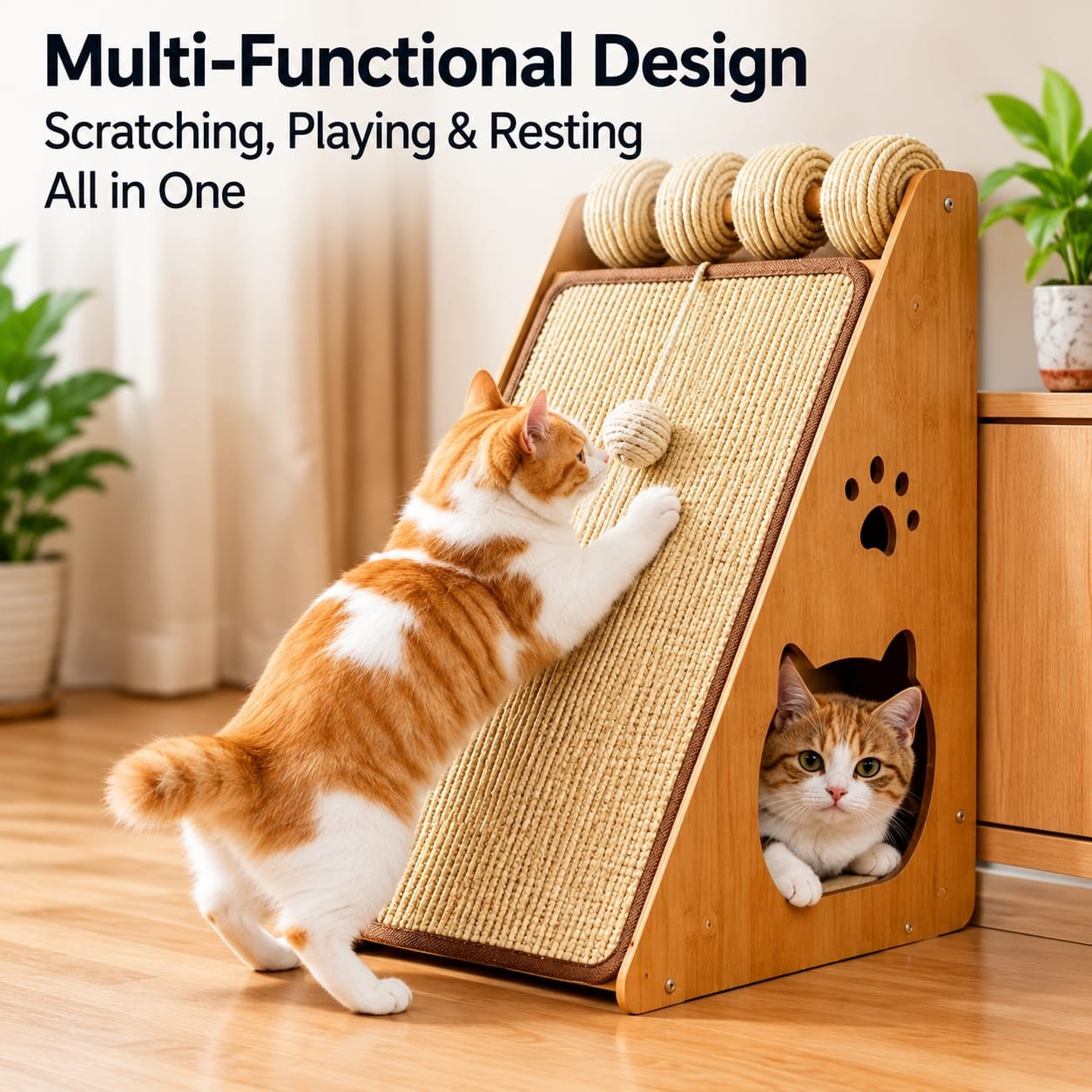 WhatsApp Image 2026-10-05 at 3.24.50 AM (1) Standing Sisal Cat Scratcher with Hanging Ball – Space-Saving Cat Scratching Board for Sofa, Chair & Door Protection - Image 1