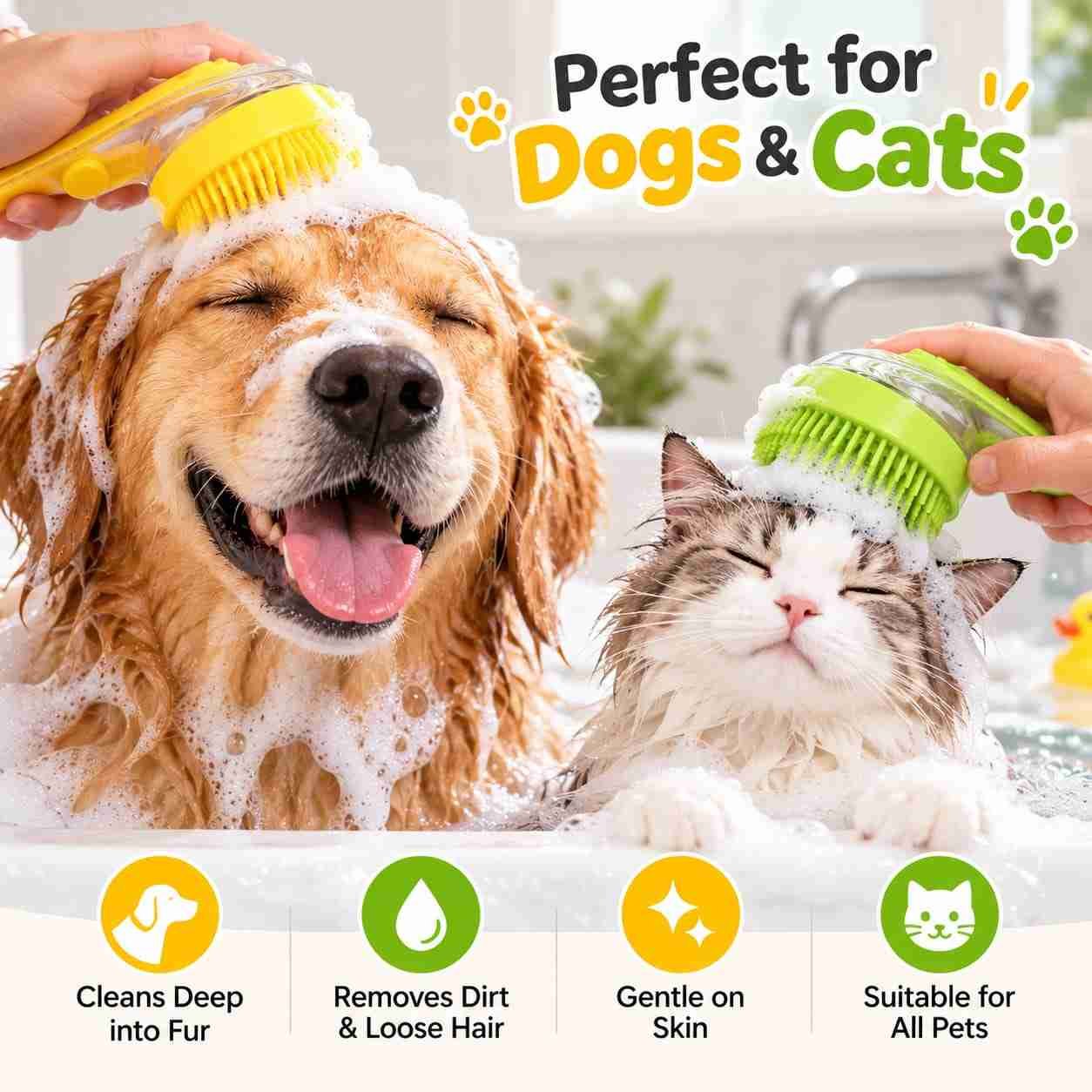 WhatsApp Image 2026-10-05 at 6.39.36 AM (1) Long Handle Pet Bath Brush with Shampoo Dispenser – Soft Silicone Dog & Cat Grooming Comb, Massage Scrubber for Bathing, Cleaning & Loose Hair Removal - Image 1